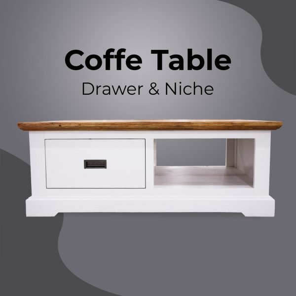Coffee Table 120cm 1 Drawer Solid Acacia Timber Wood – Multi Color