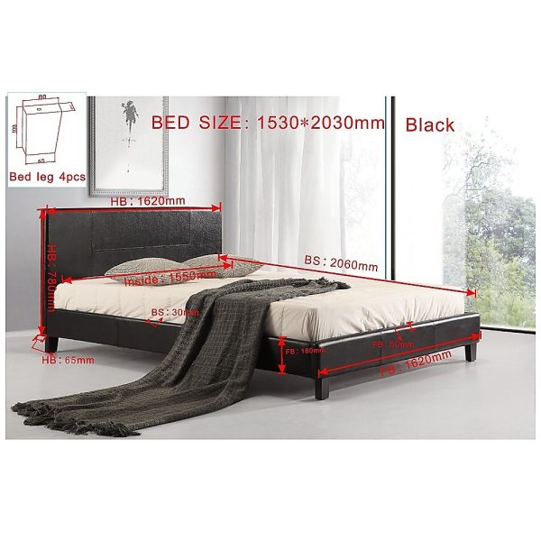 Queen PU Leather Bed Frame Black