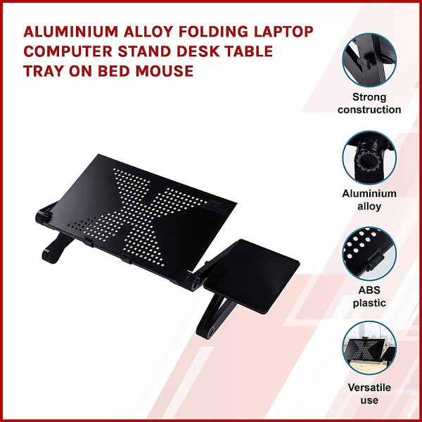 Aluminium Alloy Folding Laptop Computer Stand Desk Table Tray On Bed Mouse