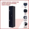 Standard Lock 2-Door Vertical Locker for Office Gym Shed School Home Storage Black