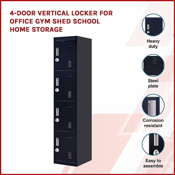 3-digit Combination Lock 4 Door Locker for Office Gym Black