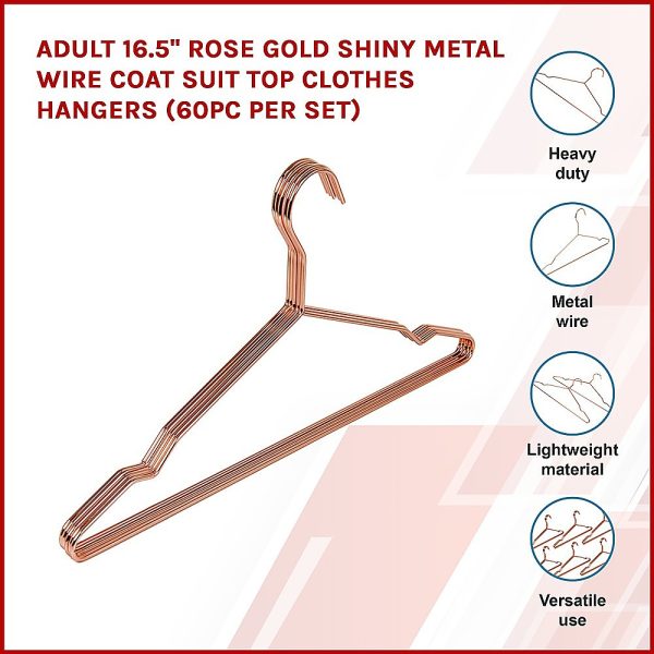Adult 16.5″ Rose Gold Shiny Metal Wire Coat Suit Top Clothes Hangers (60pc per set)