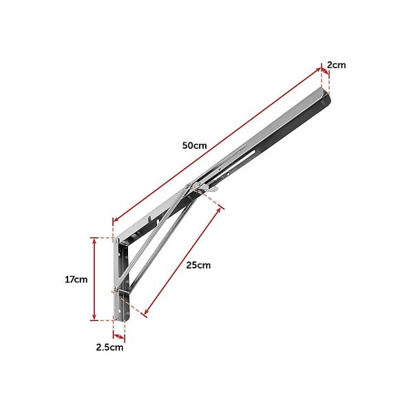 2x 20″ Stainless Steel Folding Table Bracket Shelf Bench 50kg Load Heavy Duty