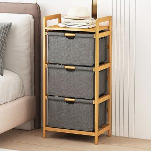 Bamboo Shelf with Storage Hamper – Wooden Bamboo Removable Bags