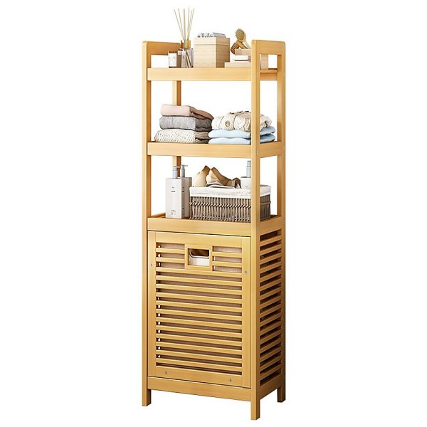 Bamboo 2-in-1 Laundry Hamper Side Table with 2 Shelves and Clothes Basket