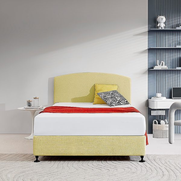 Linen Fabric Double Bed Curved Headboard Bedhead – Sulfur Yellow