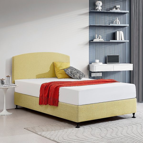 Linen Fabric Double Bed Curved Headboard Bedhead – Sulfur Yellow