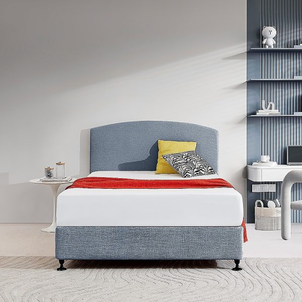Linen Fabric Double Bed Curved Headboard Bedhead – Berlin Blue