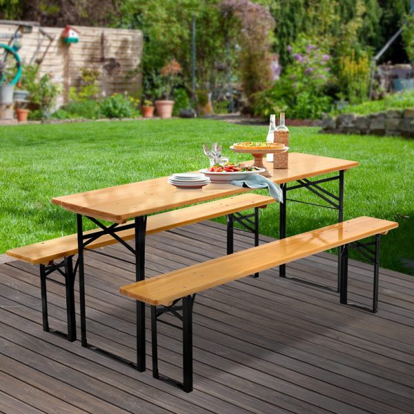 Wooden Outdoor Foldable Bench Set – Natural