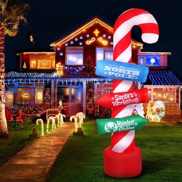 Jingle Jollys Christmas Inflatable Candy Pole 2.4M Lights Outdoor Decorations