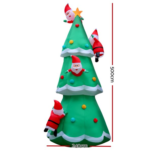 Jingle Jollys Christmas Inflatable Santa Tree 5M Outdoor Xmas Decorations Lights
