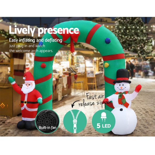Jingle Jollys Christmas Inflatable Giant Arch Way 2.8M Santa Snowman Light Decor