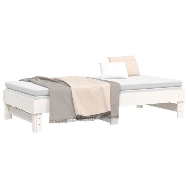 Pull-out Day Bed White 2x(92×187) cm Solid Wood Pine