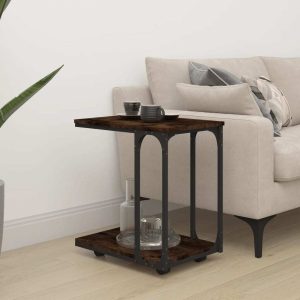 Side Table with Wheels Smoked Oak 50x35x55.5cm Engineered Wood