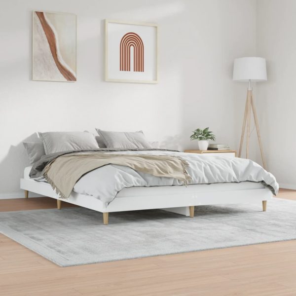 Bed Frame White 183×203 cm King Size Engineered Wood