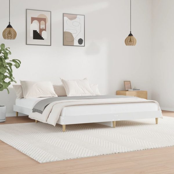 Bed Frame White 183×203 cm King Size Engineered Wood