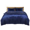 Silky Satin Quilt Cover Set Bedspread Pillowcases Summer King Blue