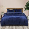 Silky Satin Quilt Cover Set Bedspread Pillowcases Summer King Blue