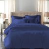 Silky Satin Quilt Cover Set Bedspread Pillowcases Summer King Blue