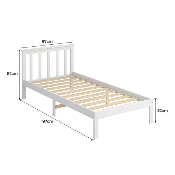 Amesbury Wooden Bed Frame Single Size Mattress Base Timber White