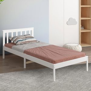 Amesbury Wooden Bed Frame Single Size Mattress Base Timber White