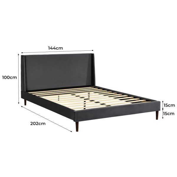 Anaconda Velvet Bed Frame Double Size Mattress Base Platform Wooden Headboard Grey
