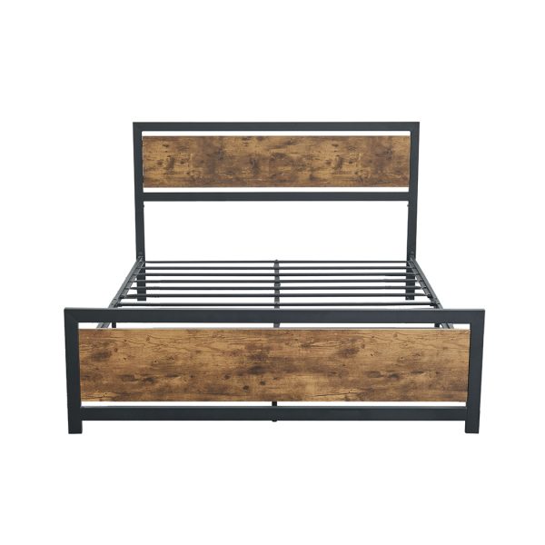 Belton Metal Bed Frame Mattress Base Platform Wooden Industrial Queen Rustic