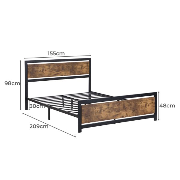 Belton Metal Bed Frame Mattress Base Platform Wooden Industrial Queen Rustic