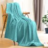 Sky Blue Throw Blanket Warm Cozy Striped Pattern Thin Flannel Coverlet Fleece Bed Sofa Comforter