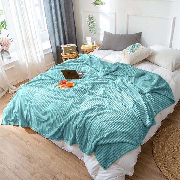 2X Sky Blue Throw Blanket Warm Cozy Striped Pattern Thin Flannel Coverlet Fleece Bed Sofa Comforter