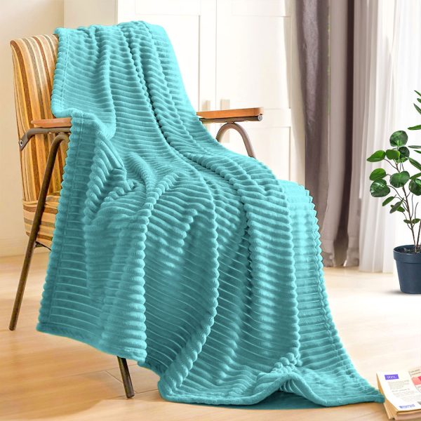 2X Sky Blue Throw Blanket Warm Cozy Striped Pattern Thin Flannel Coverlet Fleece Bed Sofa Comforter