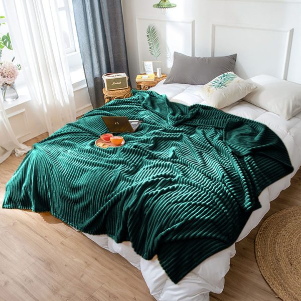 Dark GreenThrow Blanket Warm Cozy Striped Pattern Thin Flannel Coverlet Fleece Bed Sofa Comforter