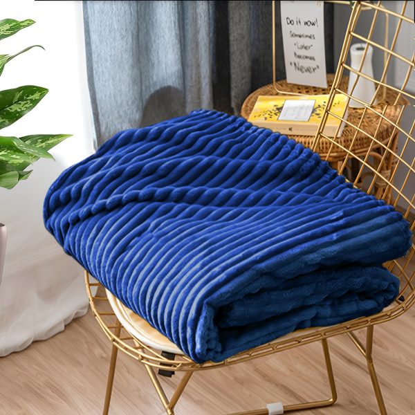 Blue Throw Blanket Warm Cozy Striped Pattern Thin Flannel Coverlet Fleece Bed Sofa Comforter