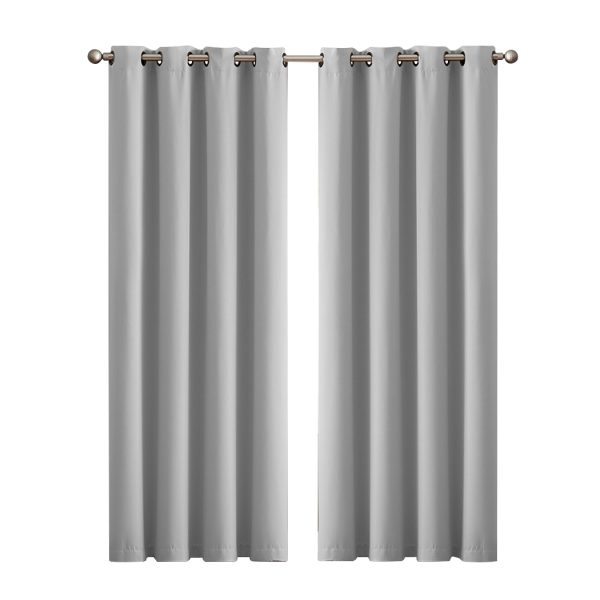 2x Blockout Curtains Panels 3 Layers Eyelet Room Darkening 132x230cm Grey