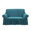 4-Seater Blue Sofa Cover with Ruffled Skirt Couch Protector High Stretch Lounge Slipcover Home Decor