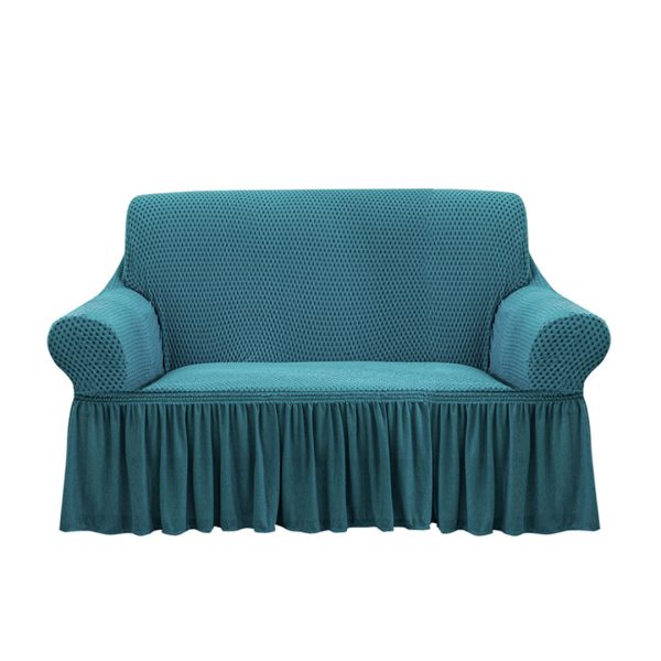 3-Seater Blue Sofa Cover with Ruffled Skirt Couch Protector High Stretch Lounge Slipcover Home Decor