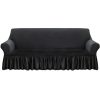1-Seater Dark Grey Sofa Cover with Ruffled Skirt Couch Protector High Stretch Lounge Slipcover Home Decor