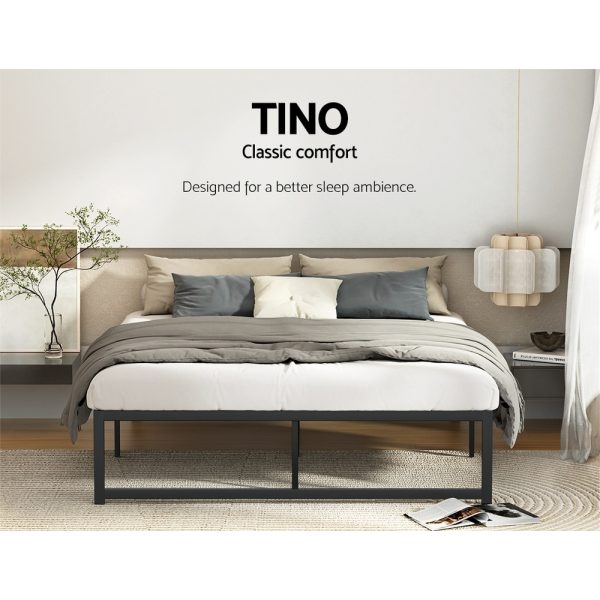 Bed Frame Metal Platform Double Size Bed Base Mattress Black TINO