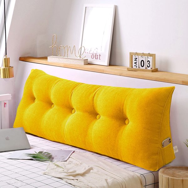 100cm Yellow Triangular Wedge Bed Pillow Headboard Backrest Bedside Tatami Cushion Home Decor