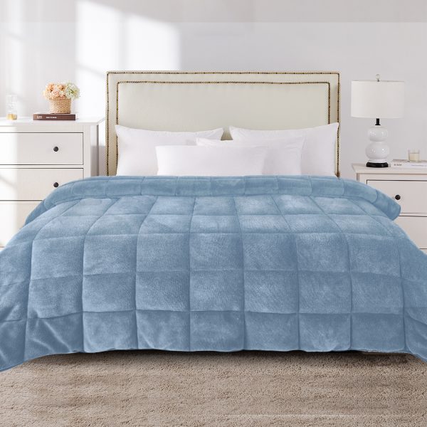 Quilt Doona Comforter Blanket Velvet Winter Warm King Bedding Blue 500GSM