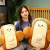 48cm Smiley Face Toast Bread Cushion Stuffed Car Seat Plush Cartoon Back Support Pillow Home Decor