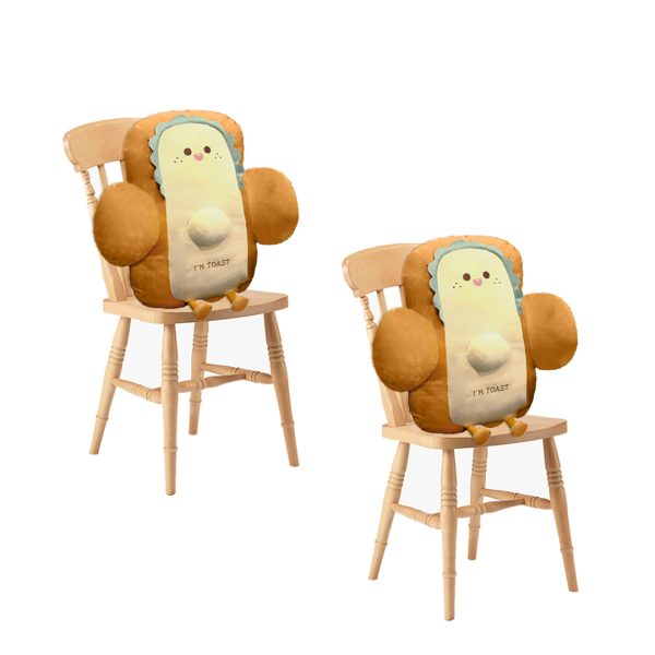 2X 58cm Cute Face Toast Bread Cushion Stuffed Car Seat Plush Cartoon Back Support Pillow Home Decor