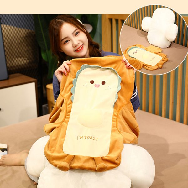 2X 58cm Cute Face Toast Bread Cushion Stuffed Car Seat Plush Cartoon Back Support Pillow Home Decor