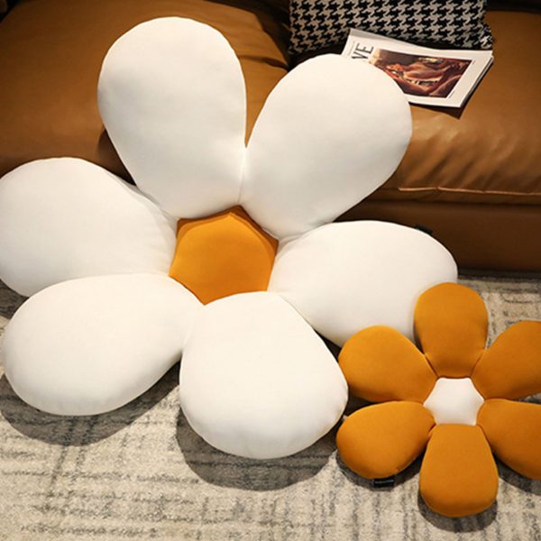 2X White Daisy Flower Shape Cushion Soft Leaning Bedside Pad Floor Plush Pillow Home Decor