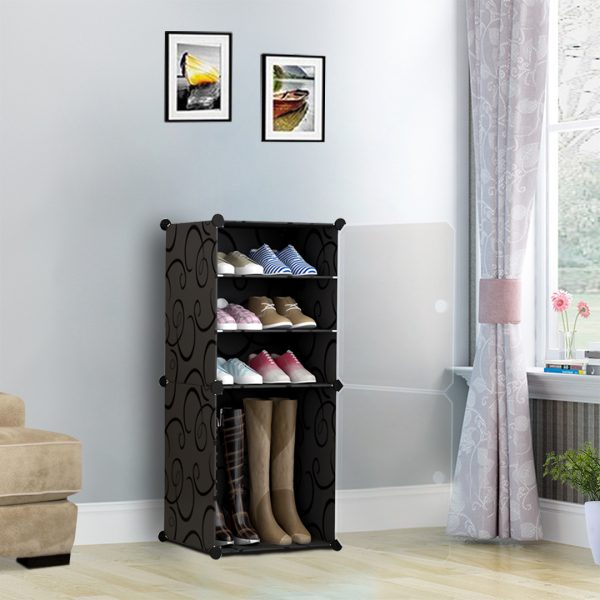 4 Tier Shoe Rack Organizer Sneaker Footwear Storage Stackable Stand Cabinet Portable Wardrobe with Cover