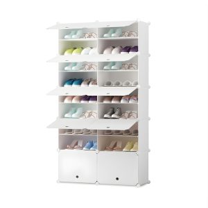 9 Tier 2 Column White Shoe Rack Organizer Sneaker Footwear Storage Stackable Stand Cabinet Portable Wardrobe with Cover