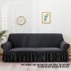 4-Seater Dark Grey Sofa Cover with Ruffled Skirt Couch Protector High Stretch Lounge Slipcover Home Decor