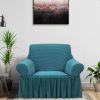 1-Seater Blue Sofa Cover with Ruffled Skirt Couch Protector High Stretch Lounge Slipcover Home Decor