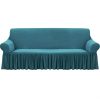 4-Seater Blue Sofa Cover with Ruffled Skirt Couch Protector High Stretch Lounge Slipcover Home Decor
