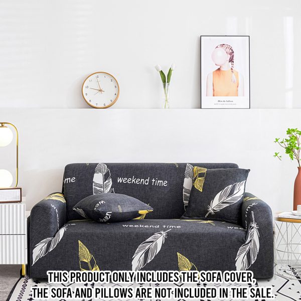 2-Seater Feather Print Sofa Cover Couch Protector High Stretch Lounge Slipcover Home Decor